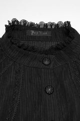 Black Stand Collar Short Puff Sleeves Ruffled Lace-Up Women's Gothic Blouse - Product - 5