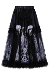 Black/Blue [Skull Magic] Print Ruffle Bowknot Gothic Elegant Lolita Skirt Two-Piece Set - Product - 4