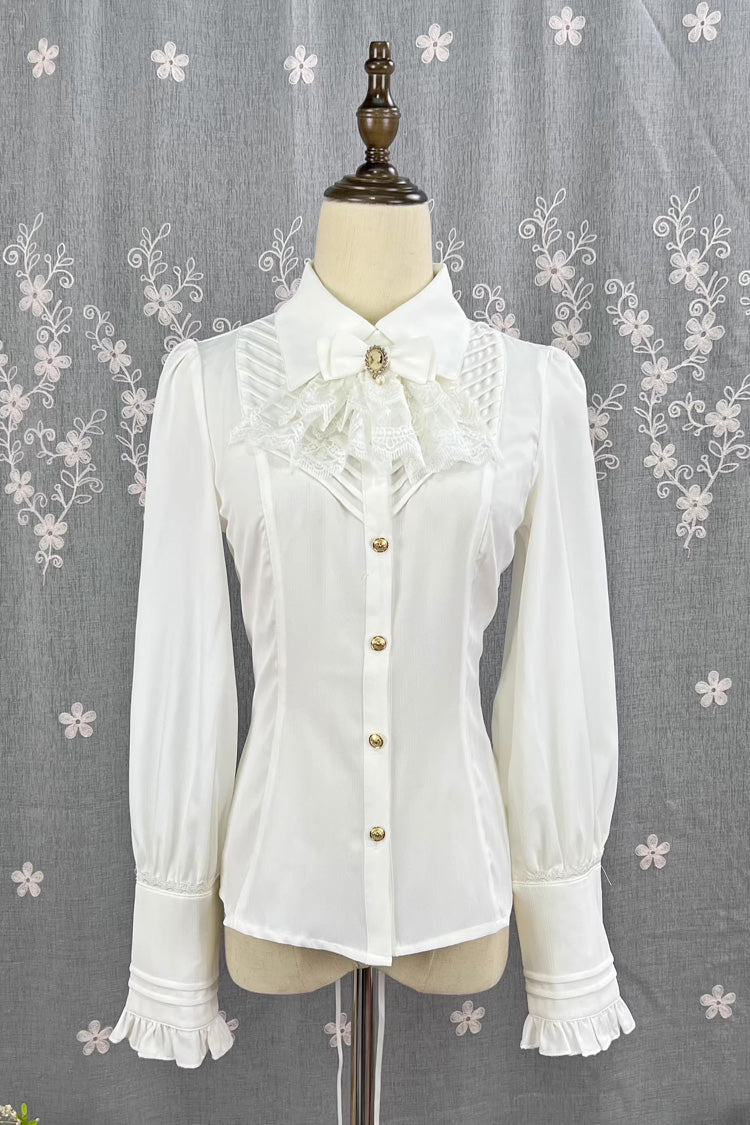 [Dreamlike Realm] Sleeveless Printed Ruffled Embroidered Bustier Elegant Sweet Lolita Jsk Dress 4 Colors - White-Blouse(Only) - 35