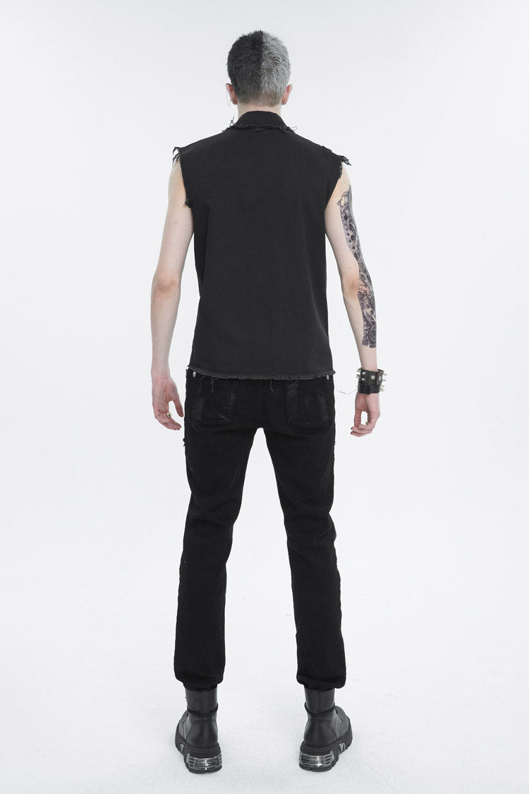 Black Sleeveless Buckle Splice Unedged Men's Punk Vest - Product - 6