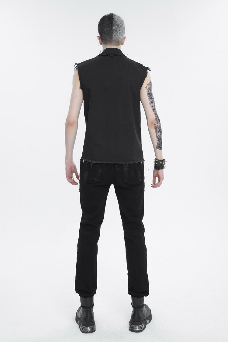 Black Sleeveless Buckle Splice Unedged Men's Punk Vest - Product - 6