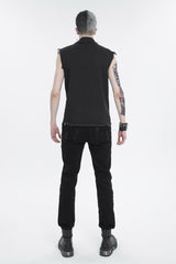 Black Sleeveless Buckle Splice Unedged Men's Punk Vest - Product - 6