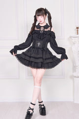 Jirai Kei Off Shoulder Long Sleeves Print Bowknot Lace-Up Sweet Japanese Blouse 3 Colors - Product - 14