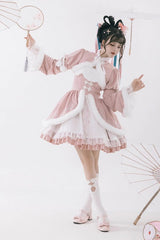 White/Pink Ruffle Cardigan Chinese Style Princess Sweet Lolita Jsk Dress - Product - 3