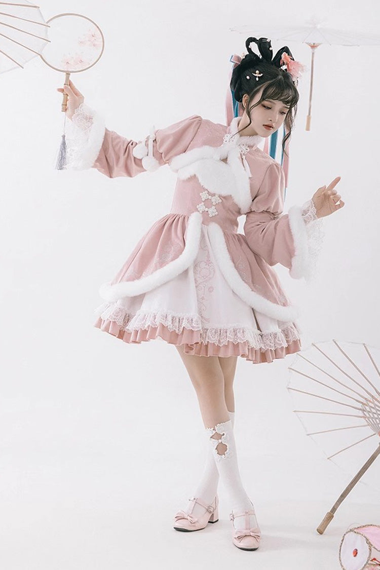White/Pink Ruffle Cardigan Chinese Style Princess Sweet Lolita Jsk Dress - Product - 3