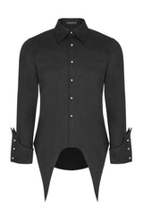 Black Long Sleeve Front Metal Pattern Buckle Sharp Corner Hem Men's Gothic Shirt - Product - 4