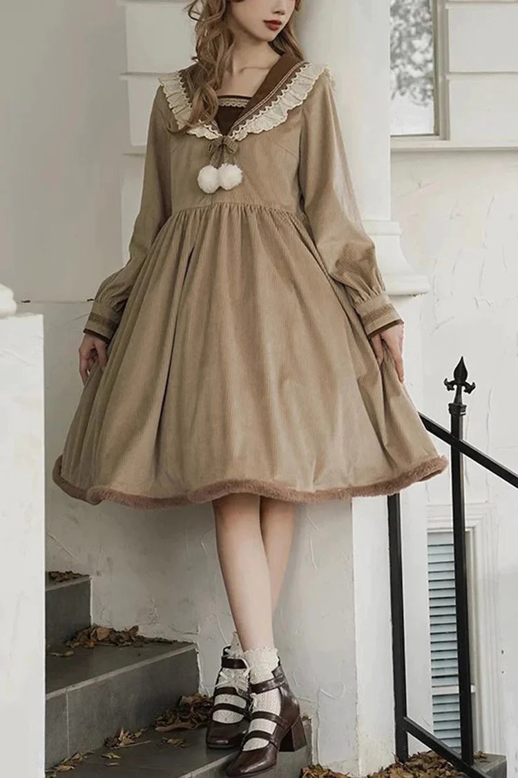 Brown Coco Diary Long Sleeves Autumn Winter Sweet Princess (Dress Only) front view