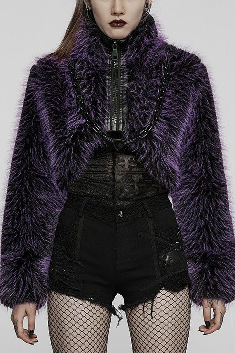 Detachable Chain Long Sleeves Womens Steampunk Short Coat 2 Colors - Purple - 4