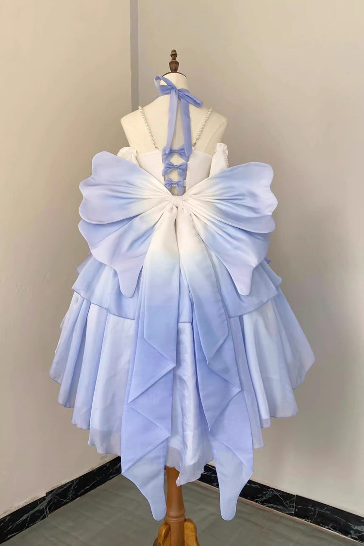 Gradient Blue Hanayome Hollow Bowknot Sweet Princess Lolita Dress - Product - 5