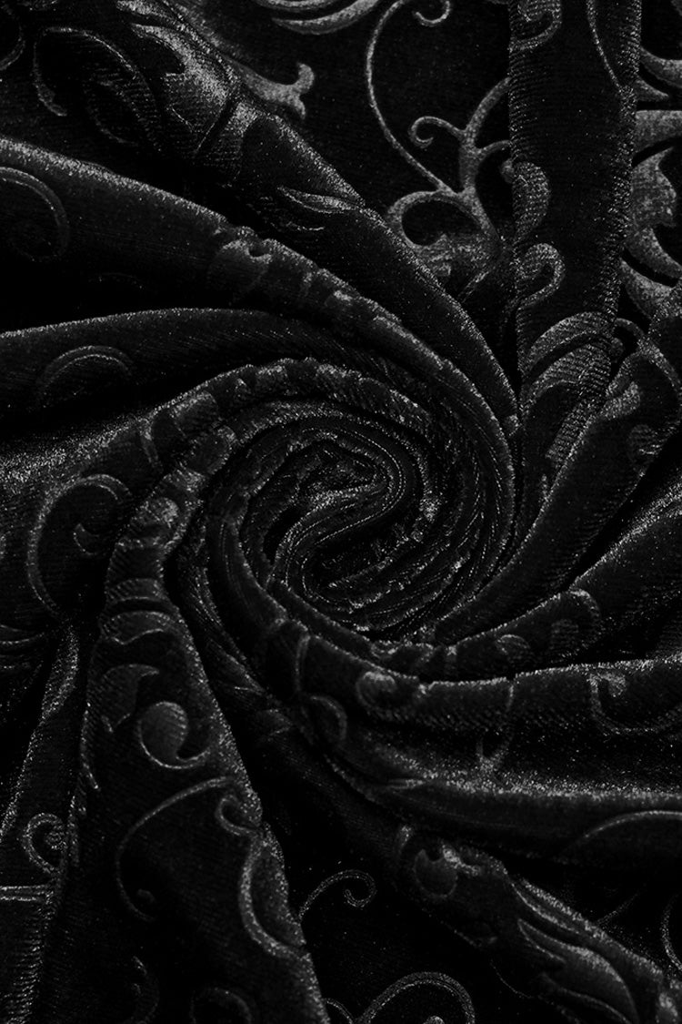 Black V Collar Long Sleeves Hollow Embroidery Lace-Up Women's Gothic Dress - Product - 8