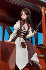 White/Brown Pirate's Guide Irregular Punk Lolita Jsk Dress - Product - 3