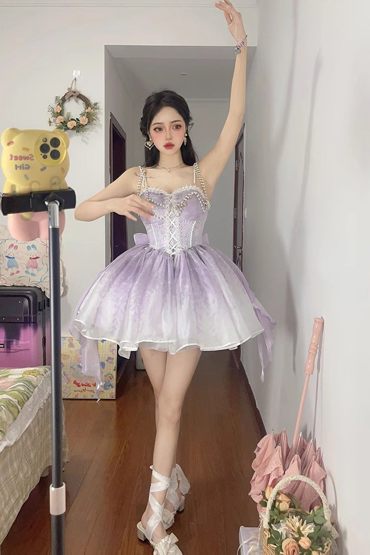 Purple Sleeveless Ruffle Bowknot Sweet Princess Fish Bone Bridesmaid Lolita Jsk Dress - Product - 5