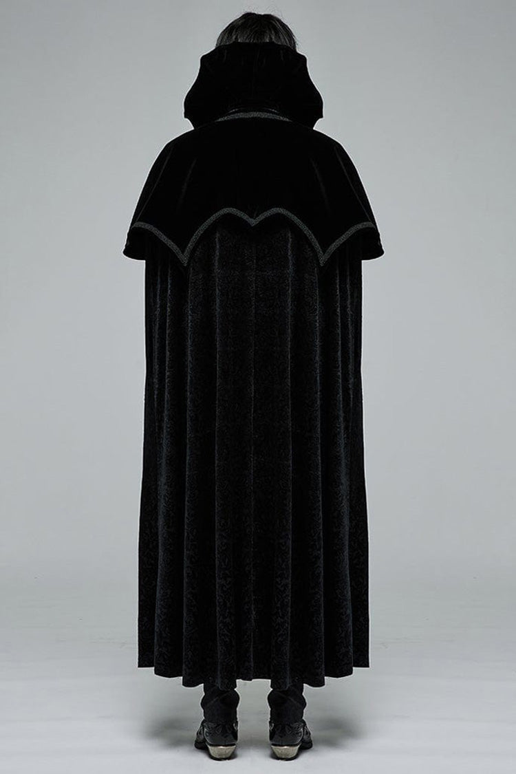 Black Gothic Short Pile Jacquard Fabric Adjustable Wire Collar Bat-Shaped Hem Imitation Ruby Necklace Men's Cloak - Product - 2