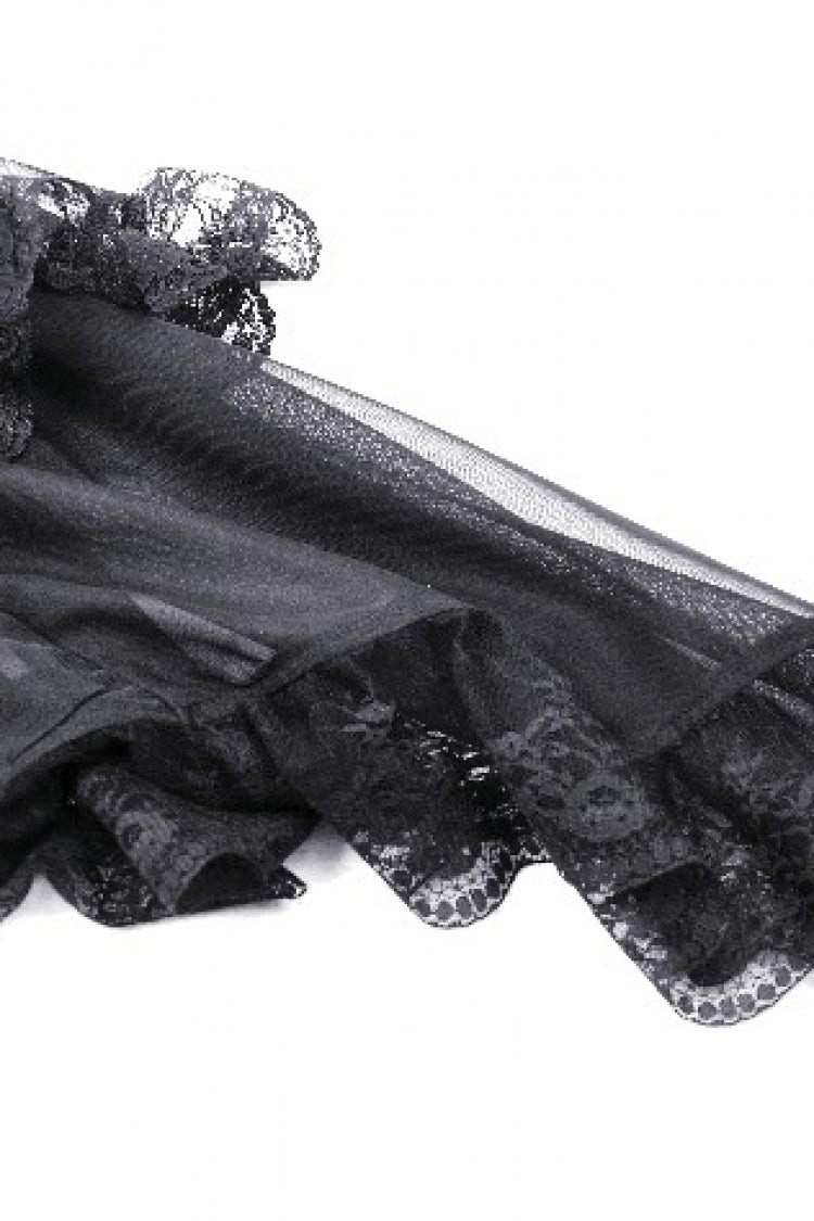 Black Off Shoulder Boat Neck Multi-Layered Long Trumpet Sleeves Lace Spliced Tulle Lace-Up Women's Gothic Fantasy Dress - Product - 18