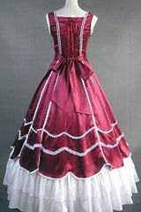 Wine Red Cotton Square Collar Sleeveless Floor Length Multi-Layer Pleats Victorian Gothic Lolita Dress - Product - 2