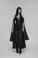 Black Off Shoulder Long Sleeves Embroidered Lace-Up Women's Gothic Elegant Dress Wedding Dress - Product - 5