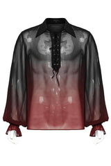 Black/Red Lapel Collar Gradient Sheer Men's Gothic Blouse - Product - 5