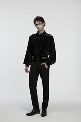 Black Embroidered Lace Buckled Men's Gothic Pants - Product - 3