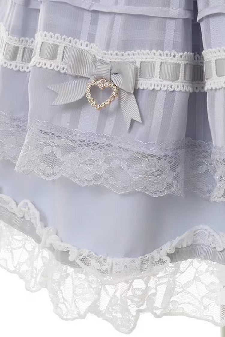 Jirai Kei Long Sleeves Print Ruffle Bowknot Lace-Up Dress 3 Colors - Product - 9