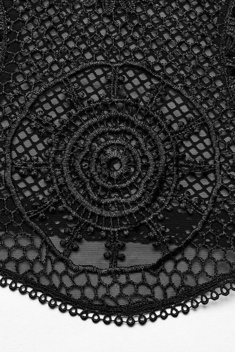 Black Hollow Embroidery Lace Sheer Mesh Adjustable Drawstring Womens Gothic Vest - Product - 6