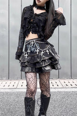 Black High Waisted Print Chain Rock Gothic Skirt - Product - 3