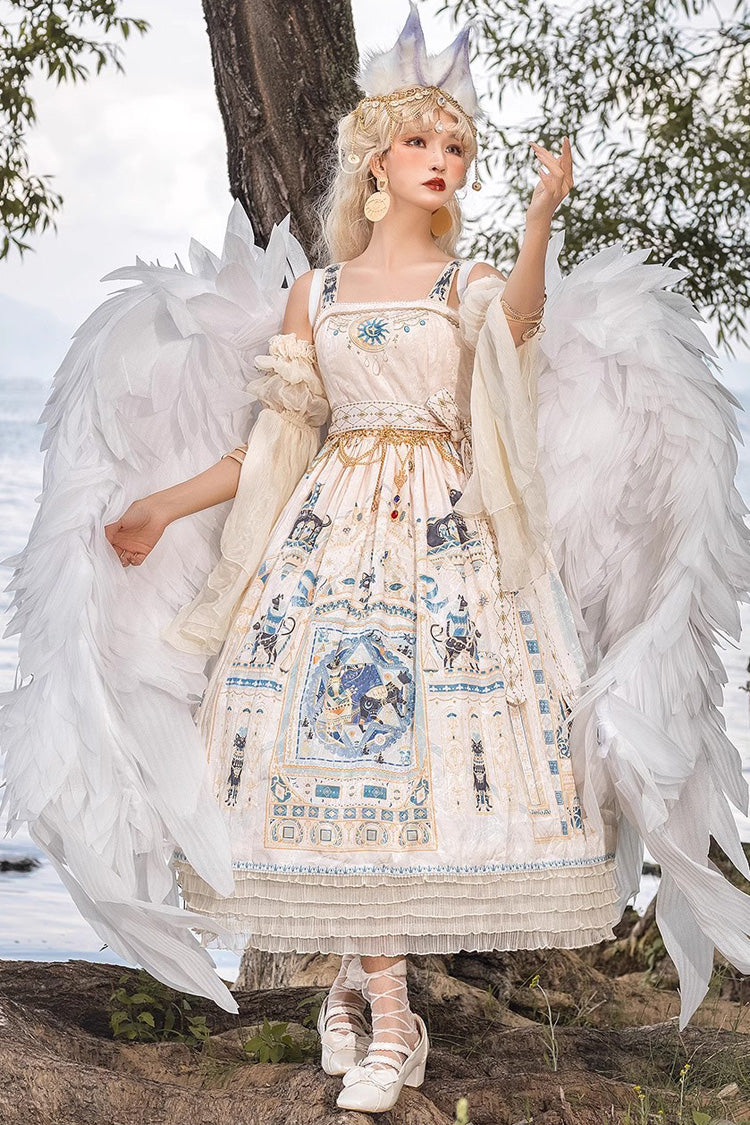 Dusk Best Egyptian Style Print Ruffle Gothic Lolita Dress 3 Colors - Ivory - 14