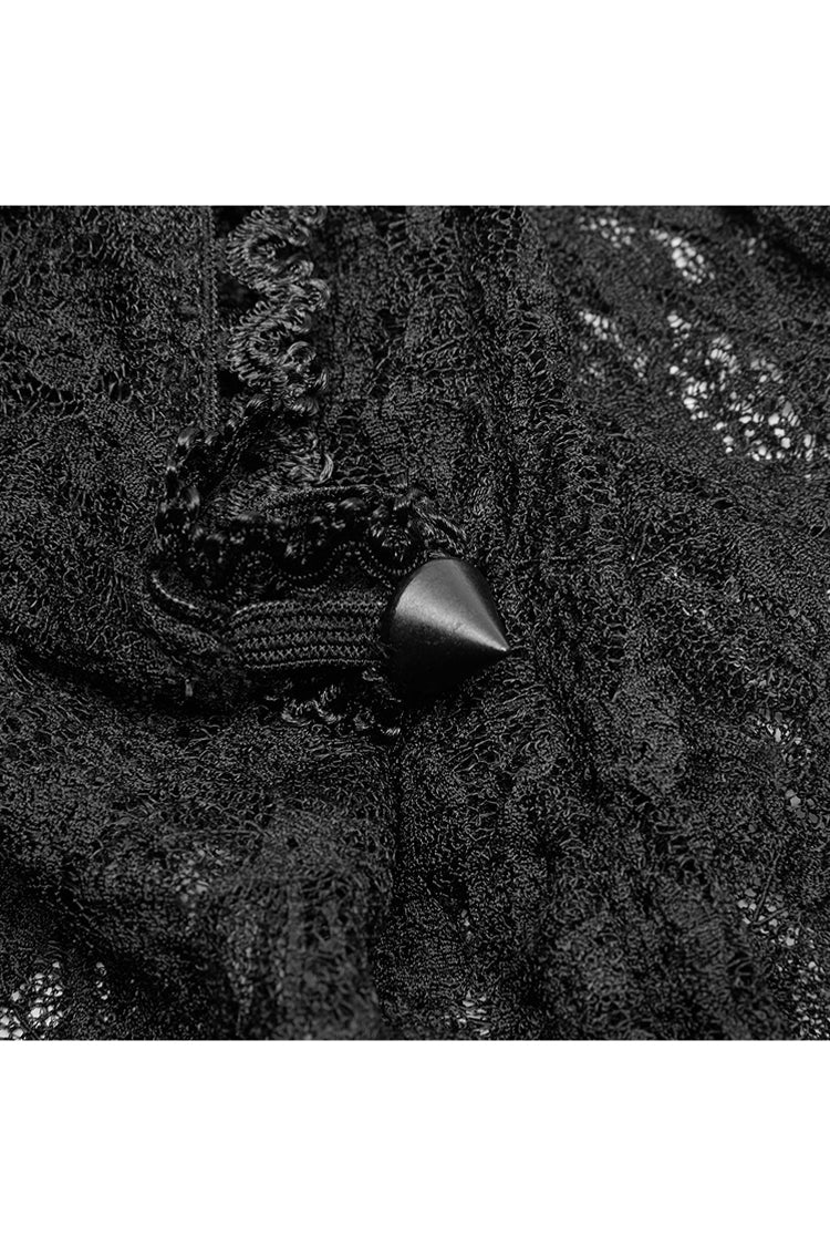 Black Long Sleeves One-Word Collar Transparent Lace Women's Gothic T-Shirt - Product - 6