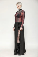 Black/Red Round Collar Long Sleeves Sheer Mesh Tie-dyed Women's Gothic Versatile Basic Top - Product - 4
