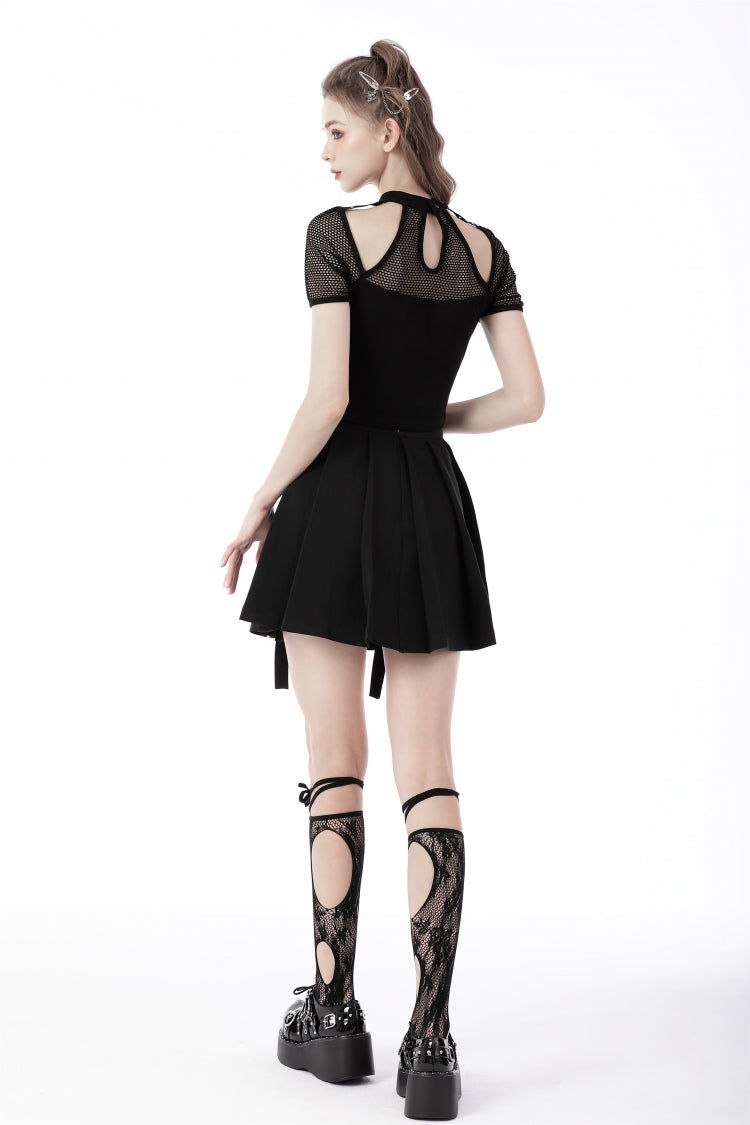 Black Double Buckled Women's Punk Pleated Skirt - Product - 4