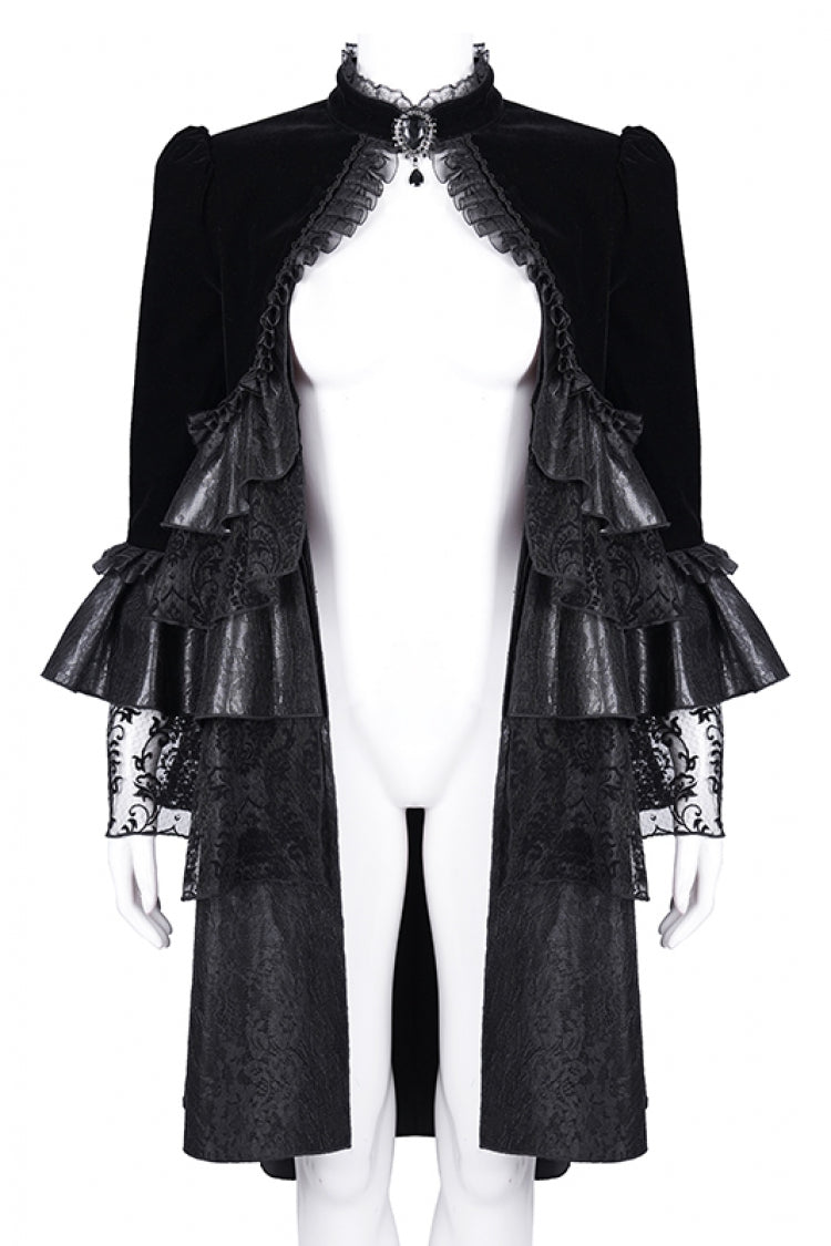 Black Long Sleeves Ruffle Lace Mesh Women's Gothic Jacket - Product - 3