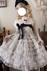 Multi-Color [Wonderland Travels] Multi-Layered Print Ruffle Bowknot Sweet Lolita Tiered Dress - Product - 6