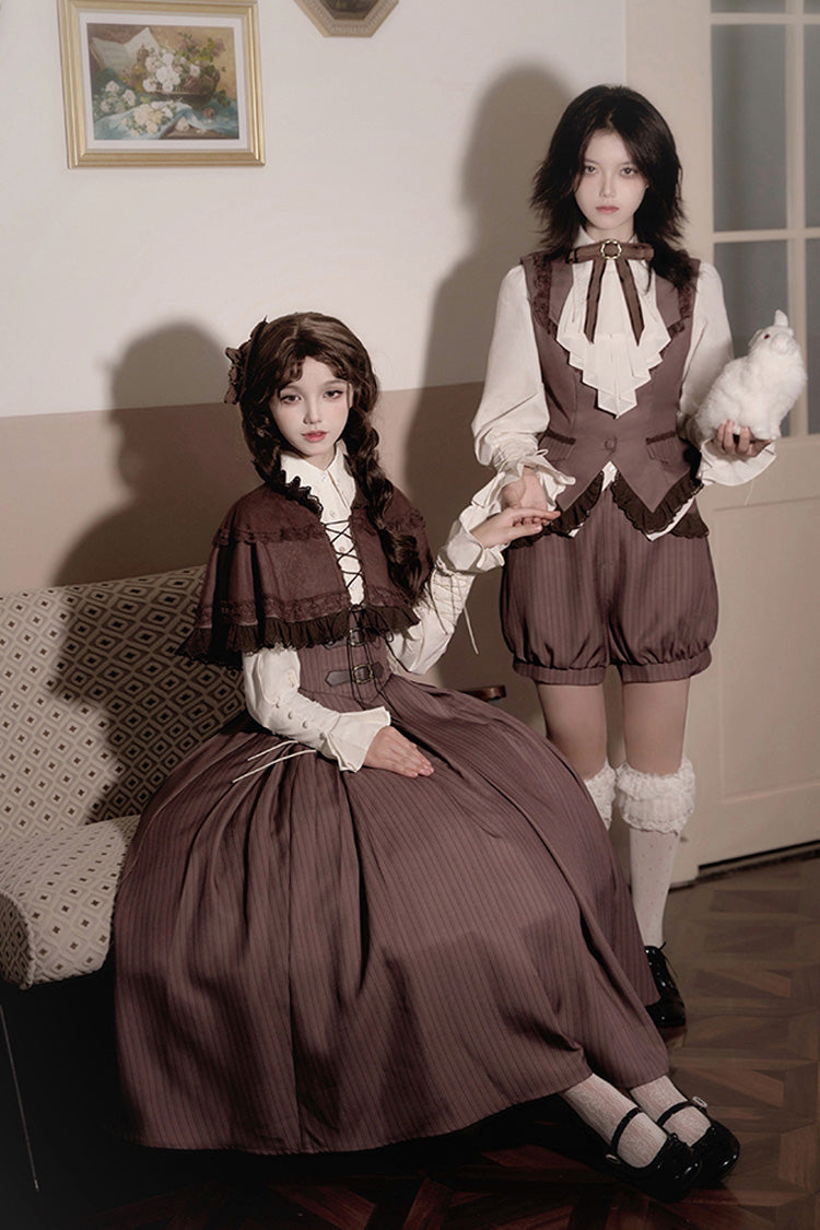 Brown [Manchester City's Past] Striped Print Ouji Fashion Prince Handsome Lolita Vest - Product - 4