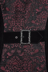 Black/Red Stand Collar Long Sleeves Floral Jacquard Bouble-breasted Zipper Men's Gothic Coat - Product - 8