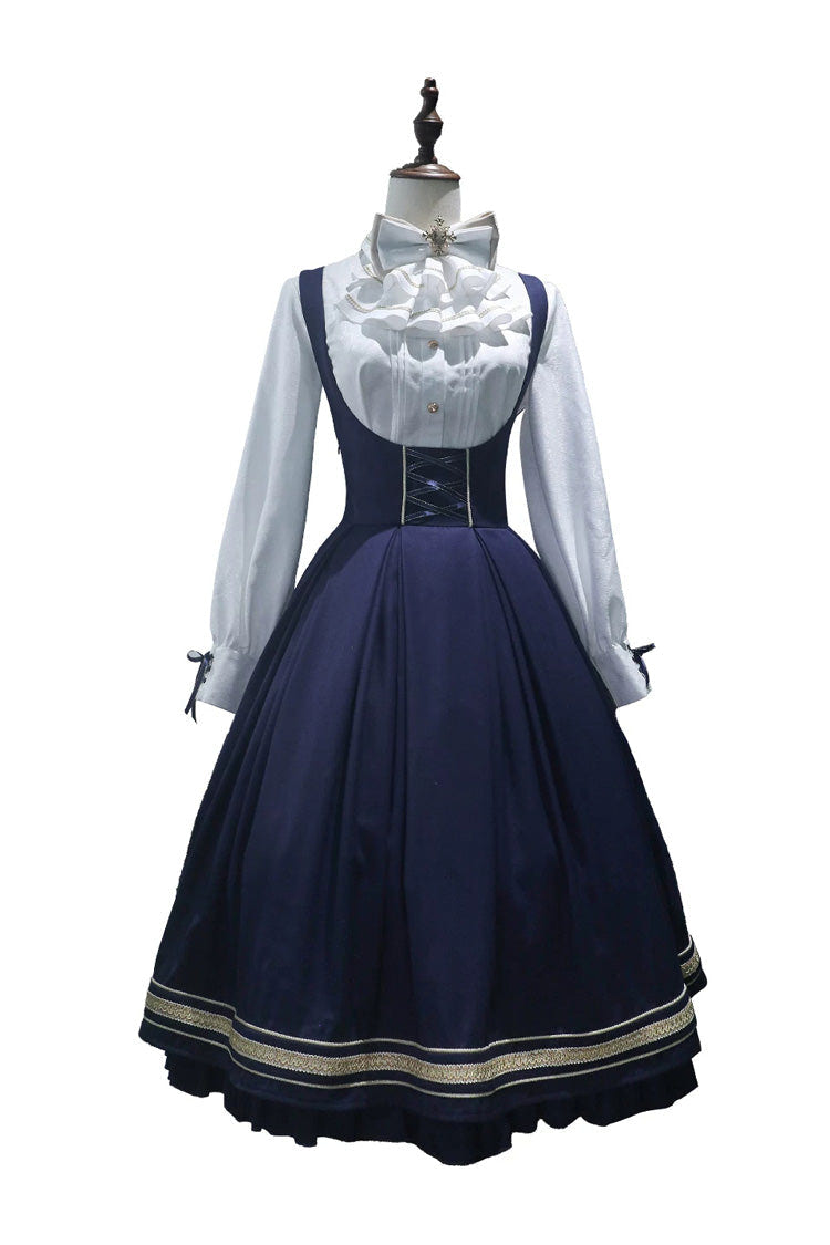 Blue [Choir] Sleeveless Ruffled Lace-Up Classic Military Preppy Style Lolita Bustier Dress Set - Blouse(Only) - 9
