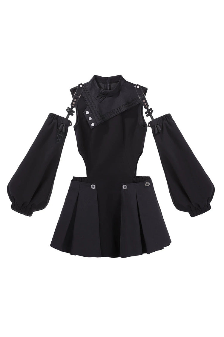 Black [Reserve Tactics] Ruffled Cut-Out Asymmetric Gothic Lolita Dress Set - Dress(Only) - 12