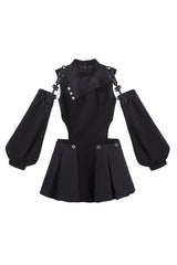 Black [Reserve Tactics] Ruffled Cut-Out Asymmetric Gothic Lolita Dress Set - Dress(Only) - 12