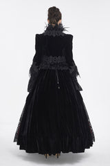 Black Stand Collar Trumpet Sleeves Embroidery Stitching Lace Women's Gothic Jacket - Product - 5