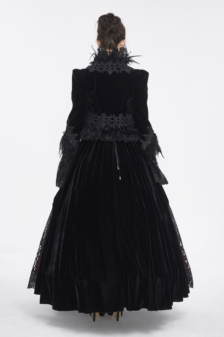 Black Stand Collar Trumpet Sleeves Embroidery Stitching Lace Women's Gothic Jacket - Product - 5