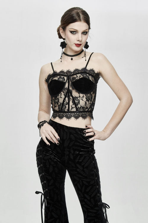 Black Adjustable Flocking Ribbons Decorated Lace Halter Gothic Corset - Product - 5