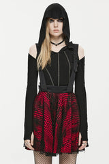Red Double-Layer Hollow Stitching Lace Mesh Women's Gothic Skirt - Red - 1