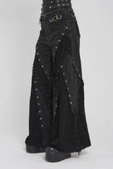 Black Cut-Out Spliced Mesh Eyelet Women's Punk Layered Ripped Pants - Product - 5