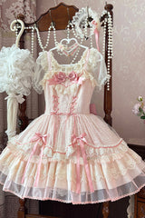 Pink [Candy House] Sleeveless Ruffle Bowknot Lace Lace-Up Sweet Lolita Jsk Dress - Product - 3