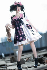 Multi-Color Lapel Collar Short Sleeve Single Breasted Bear Print Sweet Lolita Dress - Product - 2
