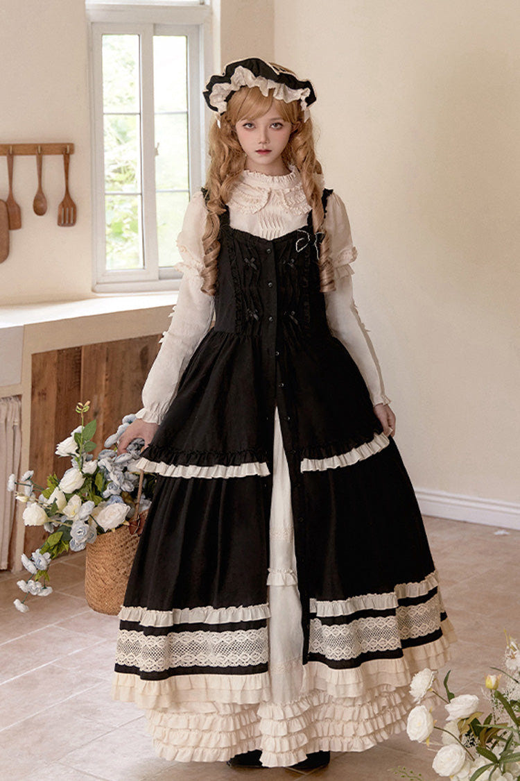 Black [Lily] Multi-Layered Ruffle Lace Classic Elegant Lolita Jsk Dress - Black - 1