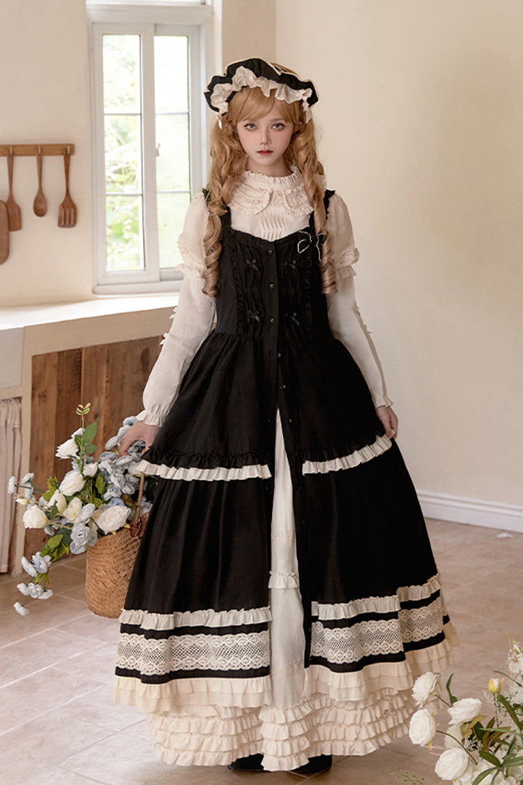 Black [Lily] Multi-Layered Ruffle Lace Classic Elegant Lolita Jsk Dress - Black - 1