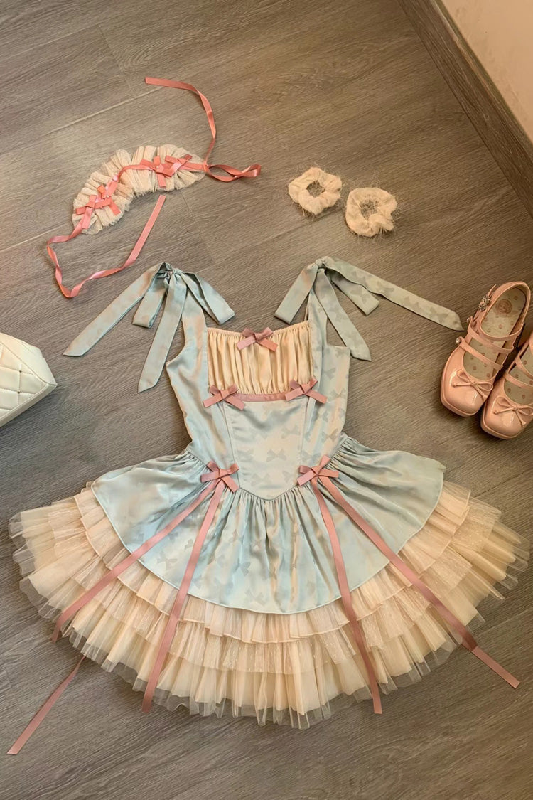 Mint Green Ribbon Ballet Style Multi-layer Ruffle Sweet Princess Lolita Jsk Dress - Product - 5