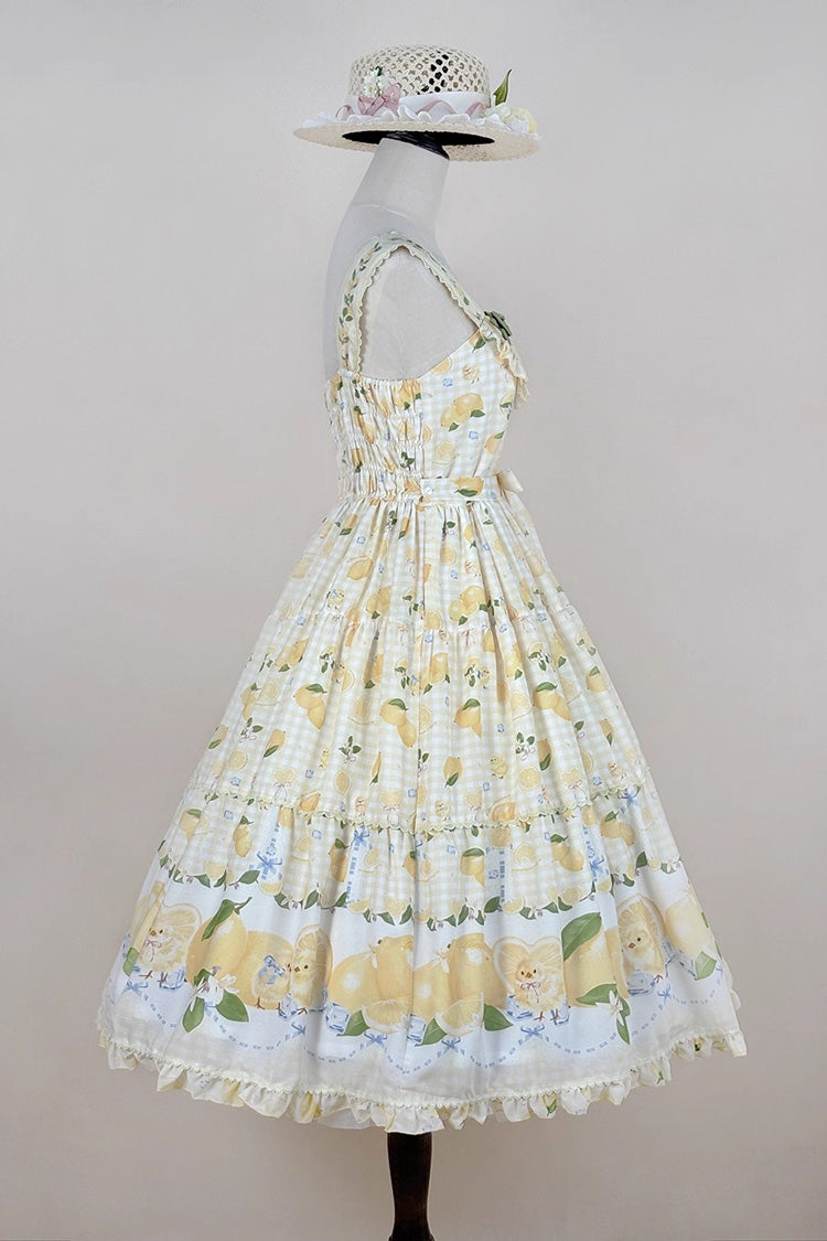 Yellow [Lemon Chicken] Print Ruffle Bowknot Lace Sweet Lolita Jsk Long Dress - Product - 7
