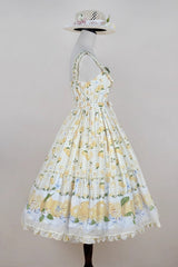Yellow [Lemon Chicken] Print Ruffle Bowknot Lace Sweet Lolita Jsk Long Dress - Product - 7