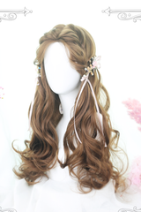 Brown Centre Parting Honey Pudding Long Curly Hair Classic Lolita Wigs - Brown - 1
