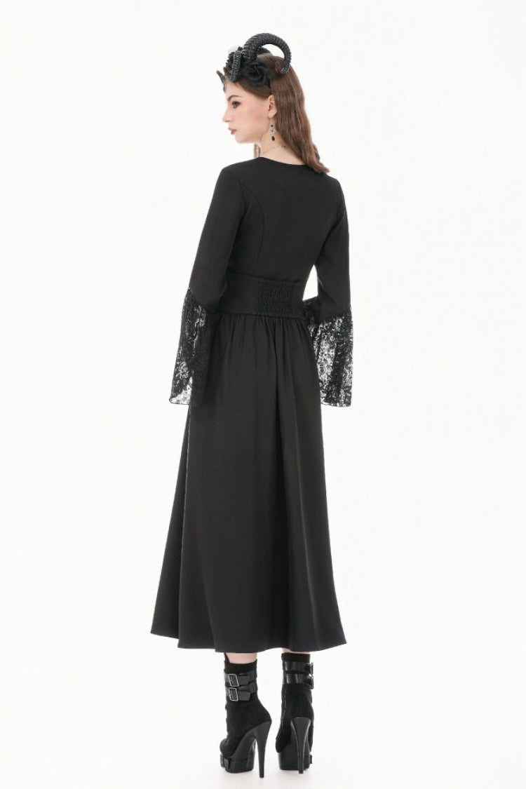 Black Women's Gothic High Waisted Embroidered Gathered Maxi Skirt - Product - 11
